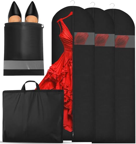SaiXuan 3X Housses de Vêtements avec Sac à Chaussures, 60x180cm, Fenêtre Transparente, Housses de Vêtements à Suspendre avec Fermeture, pour Housse Robe...