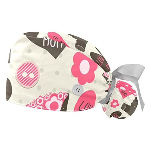 Chapeaux bouffants JDEZ (lot de 2) avec motif fête des mères et casquettes de travail ajustables
