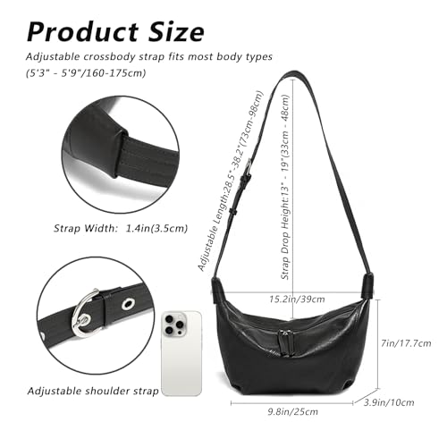 Image of MFFOR Genuine Leather Hobo Bags for Women, Crescent Bag Crossbody | Designer handbag, 9.8*3.9*7inch, Slouchy shoulder purse, Adjustable strap, Daily life