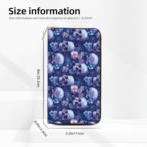 Plant Skull Print Wallet Women Men, Long PU Leather Wallets for Women, Cute Womens Travel Wallet Purse Pouch with Zipper Pocket3