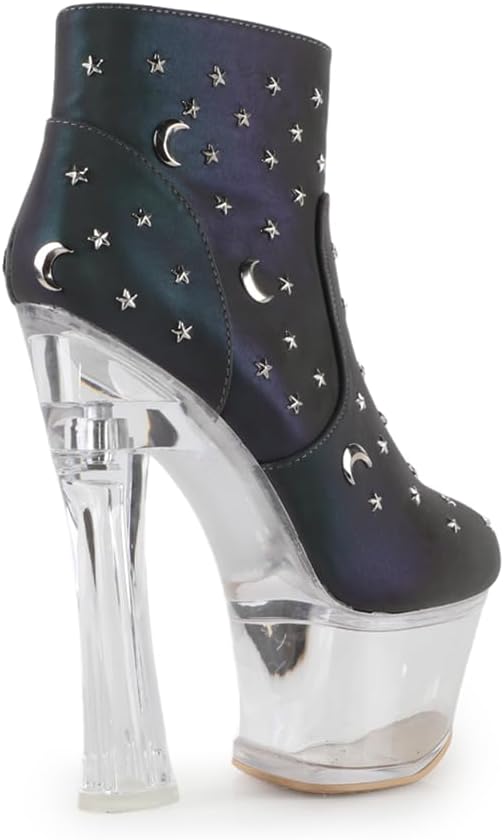 Colima-04 Clear Heel Women's Embellished Platform Booties