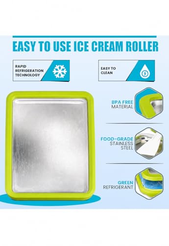 Image of Extra Large Rolled Ice Cream Maker (14 inchx10 inch) - Make Instant IceCream w /the Family - Manual Roll Your Own IceCream - Roll Ice Cream Tray (Green)