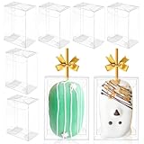 CZWESTC 45 PCS Clear Rice Krispie Treat Boxes with Hole, 3.5x2.4x1.38 Inches Cakesicle Boxes, Transparent Plastic Candy & Macaron Box for Baby Shower, Party Favors, Festival Gift Packaging