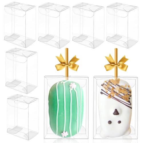 CZWESTC 45 Pack Clear Plastic Box 3.5x2.4x1.38 Inches, Rice Krispie Treat Boxes with Hole, Cakesicle boxes for Candy, Macaron, for Baby Shower, Party Favors, Festival Gift Packaging