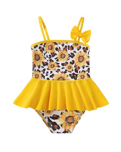 Image of Toddler Girl Swimsuit Baby Girl Bathing Suit Long Sleeve Floral Zipper One-Piece Rash Guard Swimsuit with Hat