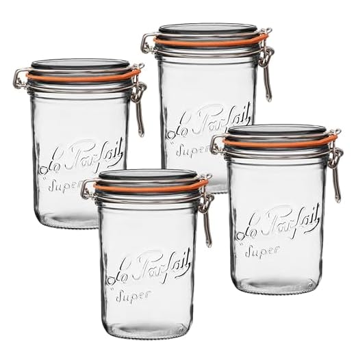 Le Parfait Super Terrine Glass Jars (1 Liter, 4-Pack)