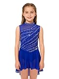 TTAO Vestido de patinaje sobre hielo para niños y niñas, vestido de baile, vestido de patinaje artístico, sin mangas, traje de ballet, tango patchwork, ropa para patinaje sobre hielo, azul, 158-164