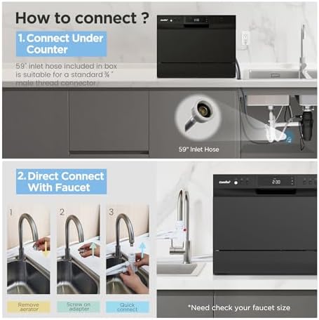 COMFEE’ Countertop Dishwasher, Energy Star Portable Dishwasher, 6 Place Settings & 8 Washing Programs, Speed, Baby-Care, ECO& Glass, Dish Washer for Dorm, RV& Apartment, Black - 2