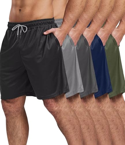 5 Pack Gym Shorts for Men 7 inch, Mens Athletic Running Shorts Dry Fit & Mesh Active Workout Shorts...