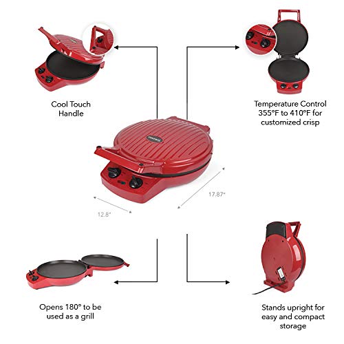 Courant Pizza Maker, 12 Inch Pizza Cooker and Calzone Maker, with Timer &Temperatures control, 1440 Watts Pizza Oven convert to Electric indoor Grill, Red - Thumbnail 2