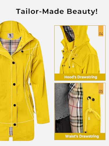 image for SaphiRose Women's Waterproof Rain Jacket Long Lined Raincoat Outdoor W