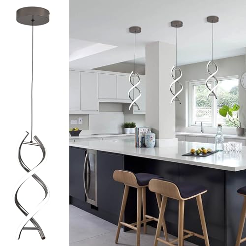 GEADI Modern LED Pendant Light, 6000K White Light Spiral LED Chandelier, Adjustable Height Hanging Kitchen Island Light Fixture for Living Room Bedroom, 1 Pack
