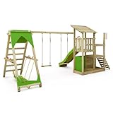 FATMOOSE Spielturm Klettergerüst FruityForest Fun XXL mit Surfanbau, Schaukel & apfelgrüner Rutsche, Outdoor Kinder Kletterturm mit Sandkasten, Leiter & Spiel-Zubehör für den Garten - 2