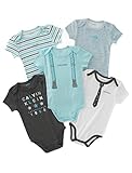 Calvin Klein Baby 5 Pack Bodysuits Boys, Vanilla/Navy, 3/6M