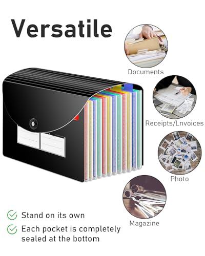 Timart Organizador de arquivos sanfonados, pasta expansível de 12 bolsos, porta-documentos tamanho A