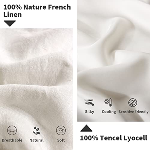 Nexhome Pro 100% French Linen Tencel Duvet Cover Set- 5Pc King Size 104"X90" Reversible Comforter Cover Set Soft Breathable Natural Flax Summer Cooling Bedding With Button Closure,White(No Insert) #TOP2