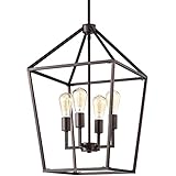 MICSIU 4-Light Farmhouse Chandelier Oil Rubbed Bronze Lantern Kitchen Pendant Light Cage Hanging Lig