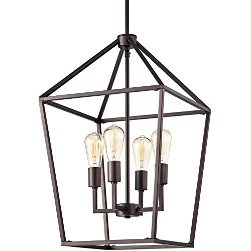 Micsiu 4-Light Farmhouse Chandelier Oil Rubbed Bronze Lantern Kitchen Pendant Light Cage Hanging Lighting For Dining Living Room Kitchen Island Foyer Entryway #TOP5