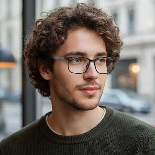 ZENOTTIC Blaulichtfilter Brille,Lesebrille Herren Eckige TR Rahmen-Leser Anti-Glanz Sport Computerbrille Schwarz 1.5 Dioptrien