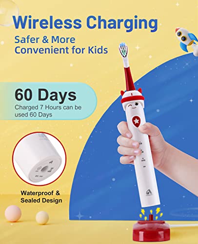 Jtf Kids Electric Toothbrush-For Ages 3-12, Rechargeable Electric Toothbrushes, Wireless Fast Charge & Long Battery Lasting For 60 Days,With Smart Timer 3 Modes & 2 Kids Size Brush Heads, Red… #TOP3