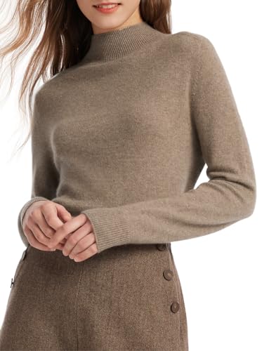 100% Pure Cashmere Womens Sweater Long Sleeve Mock Neck Soft and Lightweight Warm Sweater Top