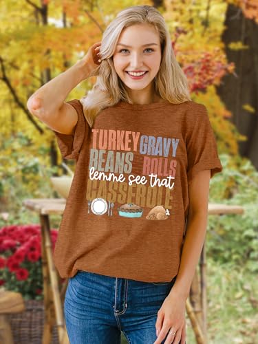 Image of Thanksgiving Shirts Women Turkey Gravy Beans and Rolls Tshirts Funny Turkey Graphic T-Shirt Family Thanksgiving Tops