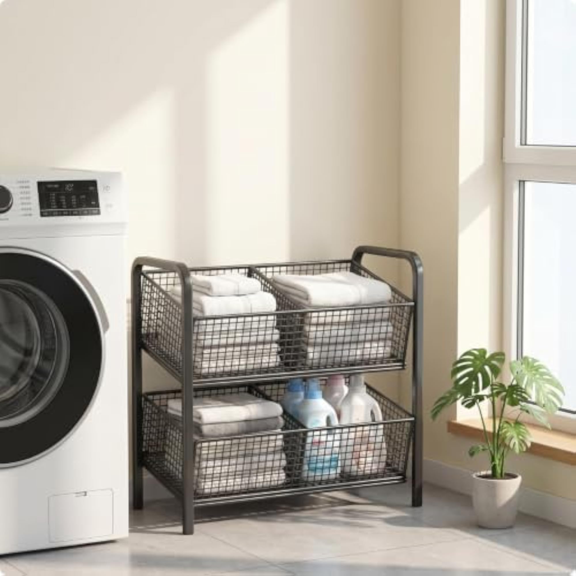 Wire Storage Basket Cart, Open-Grid Two-Tier Organizer