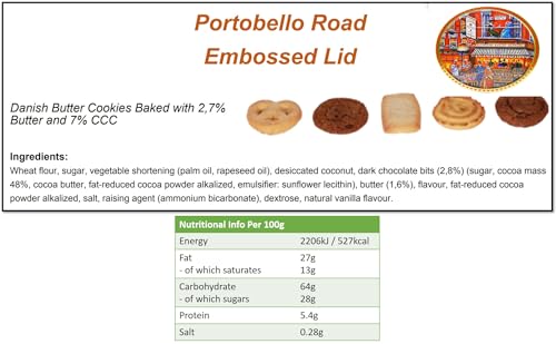 Danish Butter & Chocolate Chip Cookies Assortment 400g in Embossed Baker Shop on Portobello Road London W11 Tin Design - Biscuits Gift Set