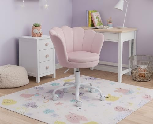 Miniatura 6 de Chairus Silla Escritorio Niña De Terciopelo Silla Infantil Giratoria Con Ruedas, Sillas De Estudio Con Forma De Flor Para Niños, Rosa Claro