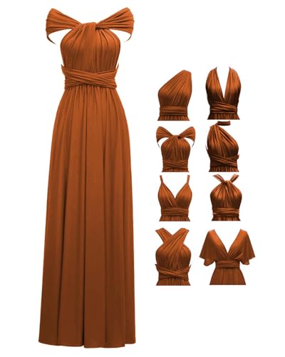 TTYBridal Burnt Orange Bridesmaid Dress Long for Women, Convertible Infinity Dresses,Formal Party Prom Dress with Sleeves