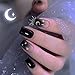 Yivaiks 24pcs Black Square Press on Nails Short,Glitter Crystal Luxurious Shiny Fake Nails,Gradient Star Moon Finger False Nail Art for Women and Girls(Black Square)