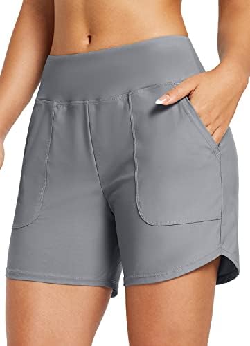 baleaf Zwemshort voor dames, buikcontrole, hoge taille, zwemboardshorts met zakken, voering, sneldrogend, UPF 50 , XS
