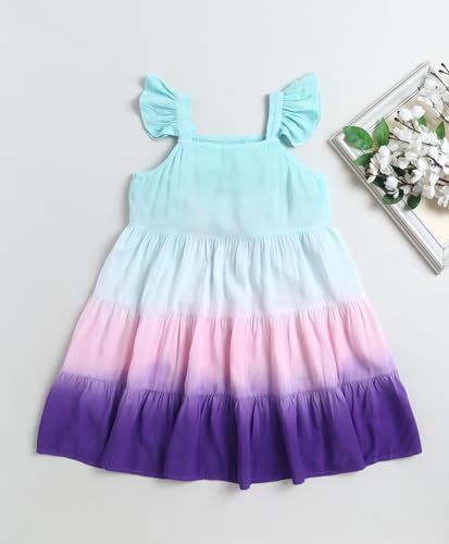 Image of The Magic Wand Kids Girls Tie Dye Casual Dresses, Knee Length Singlet Strap Fit & Flared Cotton Once Piece Stylish Frocks for Summer Season