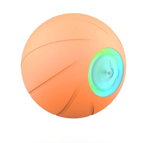 Pelota para perros pequeños, pelota para gatos con luz LED multicolor, juguete interactivo para perros gatos de caucho natural, bola giratoria de 360 grados con cable USB, diámetro de 56 mm (naranja)