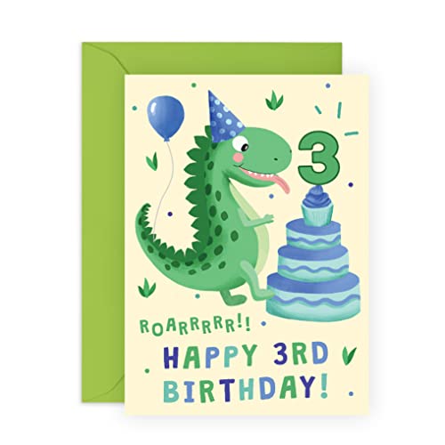 Central 23 3rd Birthday Card - Age Three - Dinosaur Birthday Card for Boys Son Nephew Grandson Him - Third Bday Gifts For Him - Comes With Fun Stickers - Made In UK