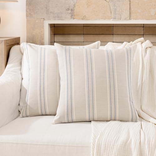 Image of Hckot Throw Pillow Covers 26x26 Set of 2 Dusty Blue Pillow Covers Farmhouse Decorative Pillows Textured Linen Square Cushion Covers for Sofa Couch Bed Living Room Decor(Dusty Blue)