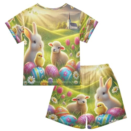 Lamb Bunny Easter Egg Pajama Set Short Sleeve PJS 2 Piece Summer Pajamas Shorts Sets Cotton 5Y2