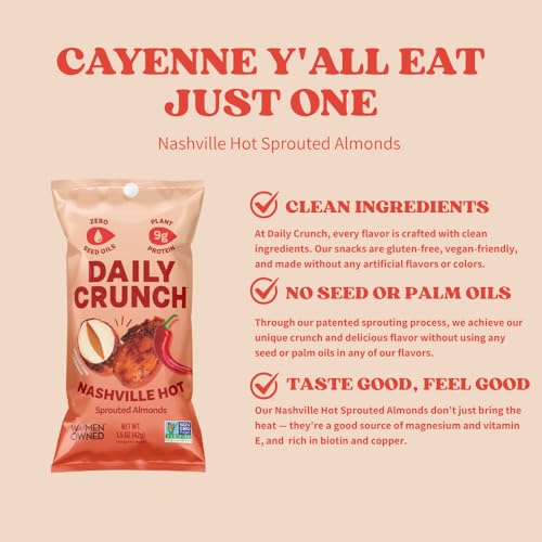 Image of Daily Crunch Sprouted Almonds, Nashville Hot, 1.5 oz Bags, 8 Pack