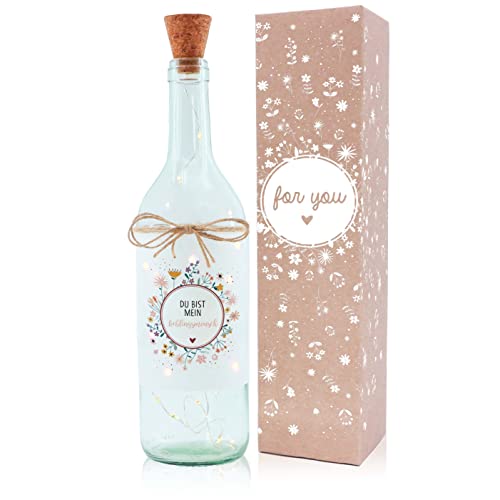 OWLBOOK Lieblingsmensch Blumen Flaschenlicht personalisiert Geschenke f&uuml;r Frauen Geschenkideen f&uuml;r beste Freundin Kollegin Mama Oma zum Geburtstag Ostern Weihnachten