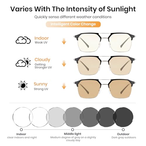 Image of Cyxus Photochromic Glasses for Men Women with Blue Light Blocking 8249 | UV Protection, Eye Protection,Classic Aviator Style,Ideal for Computer Screen Daily Wear
