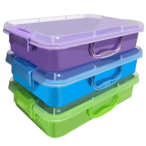 SailStart 4 Qt (3.8L) Sensory Bin With Lid - 3 Pack, Stackable Storage Sensory Bins with Lids, Portable Sandbox, Organizers Sand, Arts, Crafts, (Blue, Green, Purple)