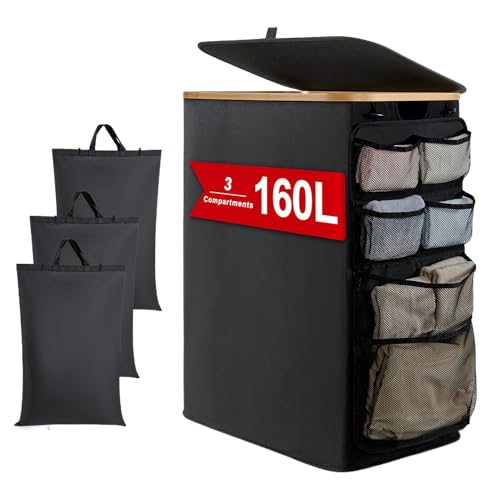 Gungtj 折り畳み式 洗濯かご - 収納 ベビールーム 布製 かご 160L 蓋付き - 特大 洗濯かご - 毛布 保育園 ベビー 寝室 バスルーム 家庭 寮 大学部屋 旅行用