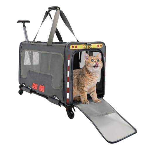 Quxxuol ペットキャリー ペットベビーカー ペットキャリーボックス 輸送ボックス 大容量 多面換気 車輪付き 折りたたみ式 分離で使用可能 耐荷重25kg ペットキャリー 中型 多目的 小型犬 猫 小動物 (ブラック)