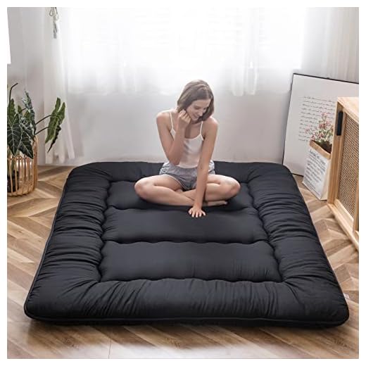 MAXYOYO Japanese Floor Mattress Futon Mattress, Thicken Tatami Mat Sleeping Pad Foldable Roll Up Mattress Boys Girls Dormitory Mattress Pad Kids Floor Lounger Pillow Bed, Black, Twin Size