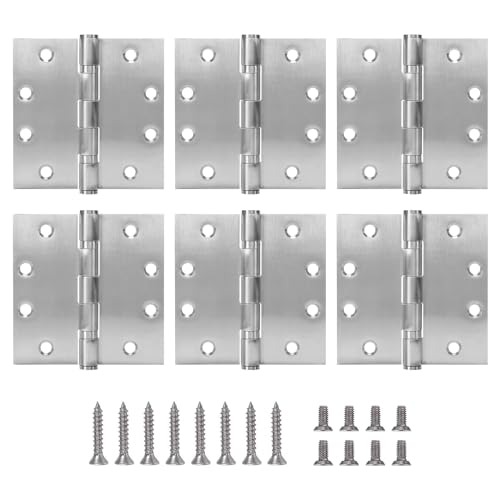 4.5" Heavy Duty Stainless Steel Door Hinge, 6 Pack 4.5 x 4.5 Inch Ball Bearing Door Hinges with Square Corners for Commercial and Residential Doors, Brushed Nickel by LITLANDSTAR - Used condition - US$33.12