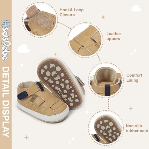 Image of HsdsBebe Baby Boys Girls Pu Leather Hard Bottom Walking Sneakers Toddler Rubber Sole First Walkers Infant Cartoon Slippers Crib Shoes