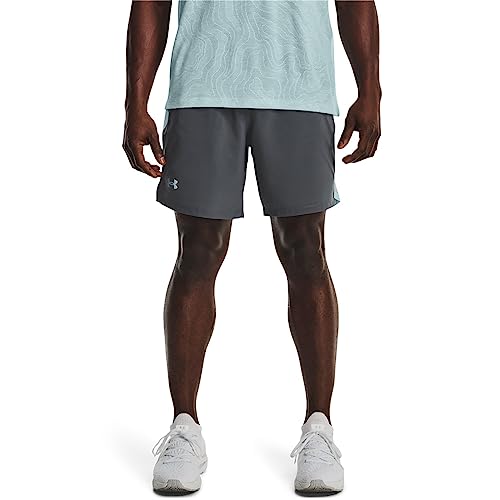 Under Armour Mens Launch Stretch Woven 7-Inch Shorts, (015) Pitch Gray Fuse Teal Reflective, Large Us #TOP1