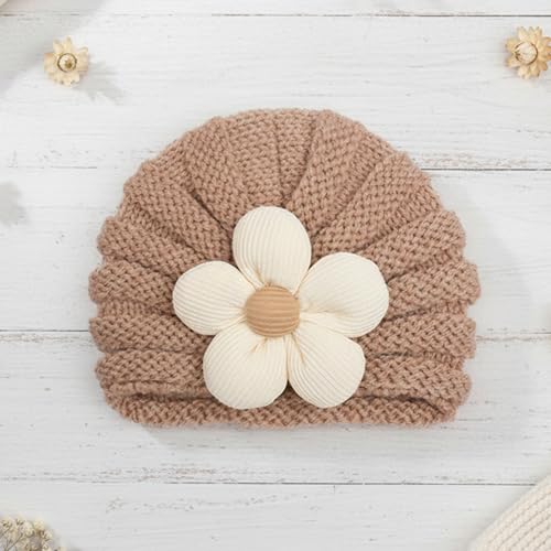 Image of SYGA Baby Cap Flower Wool Warm Knitted Streachable Hat Infant Toddler Baby Cap 0-3 Years