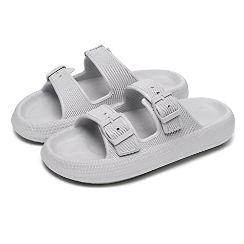 Athlefit Women's Cloud Slides Adjustable Double Buckle Thick Sole Pillow Slippers Eva Sandals Grey Size 8 #TOP6