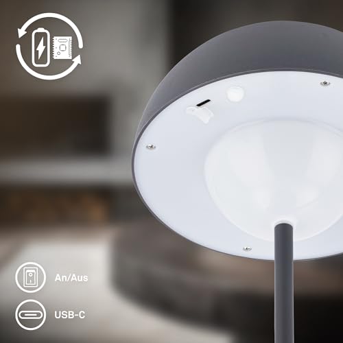 Briloner Lampada Da Tavolo Led A Batteria Kugle, Antracite, Metallo, IP44, Dimmerabile. - 6